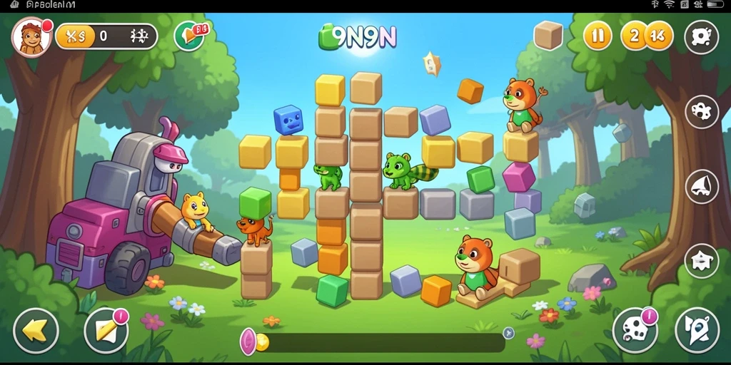 Screenshot dari gameplay 9N9N yang menunjukkan tantangan Puzzle.