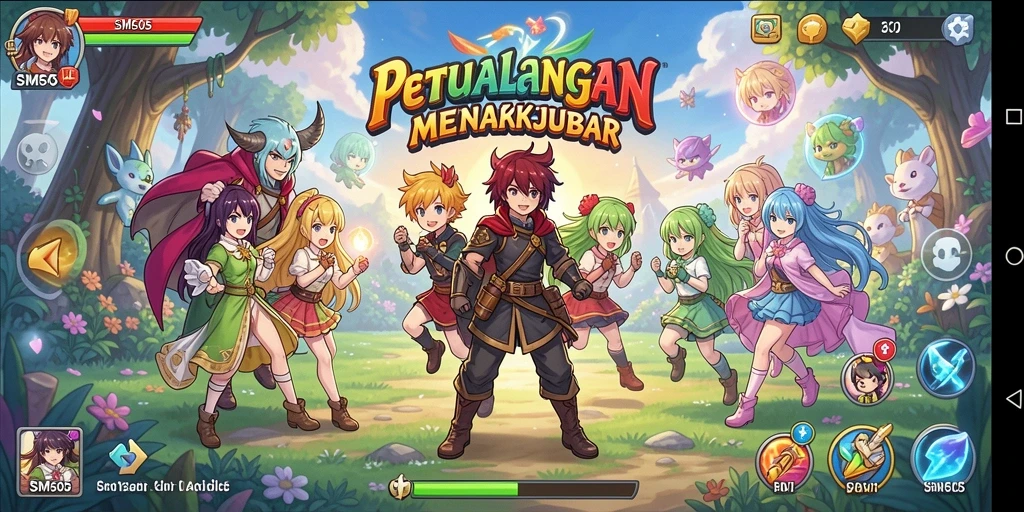Tampilan gameplay di SM605 yang penuh warna dan karakter ikonik.