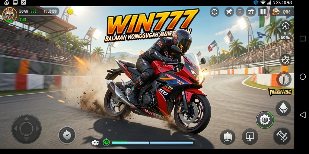 Tampilan gameplay WIN777 yang seru dengan balapan motor cepat.