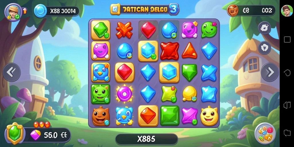 Gameplay seru X88 dalam tantangan Match-3 yang menarik.